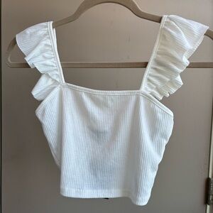 Forever 21 White Ruffle Strap Tank Top